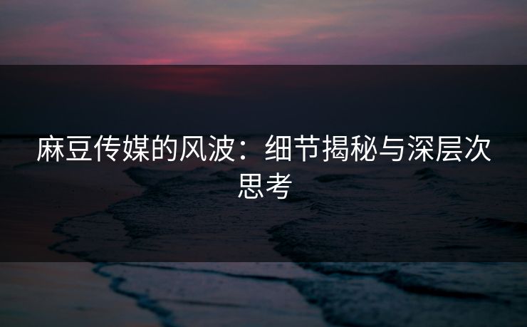 麻豆传媒的风波：细节揭秘与深层次思考  第1张